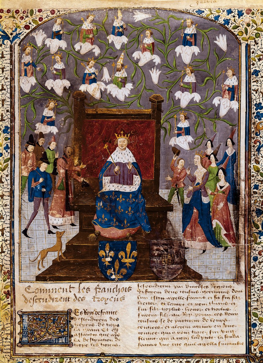 Carlos VII com a árvore genealógica da Casa de Valois, das "Grandes Crônicas da França" (vellum) de French School