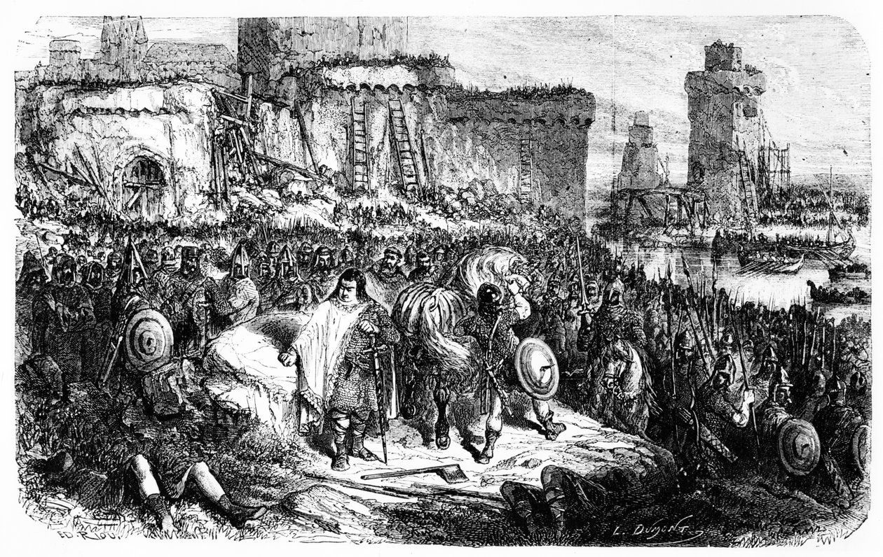 Charles the Fat no cerco de Paris pelos normandos em 886 de French School