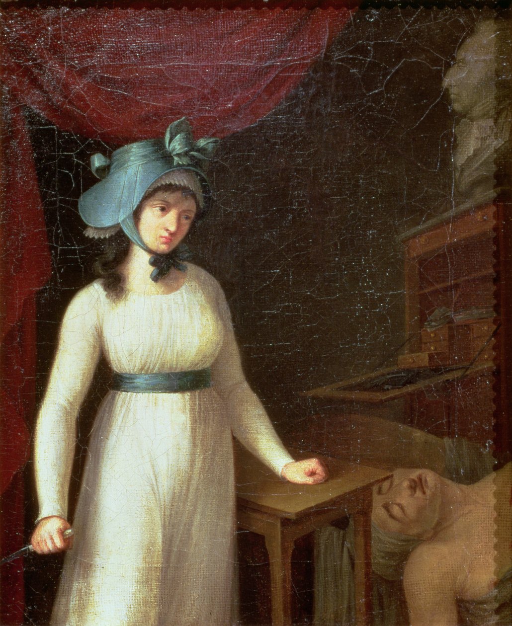 Charlotte Corday (1768-93) e o Assassinato de Jean Paul Marat (1743-93) no seu Banho de French School