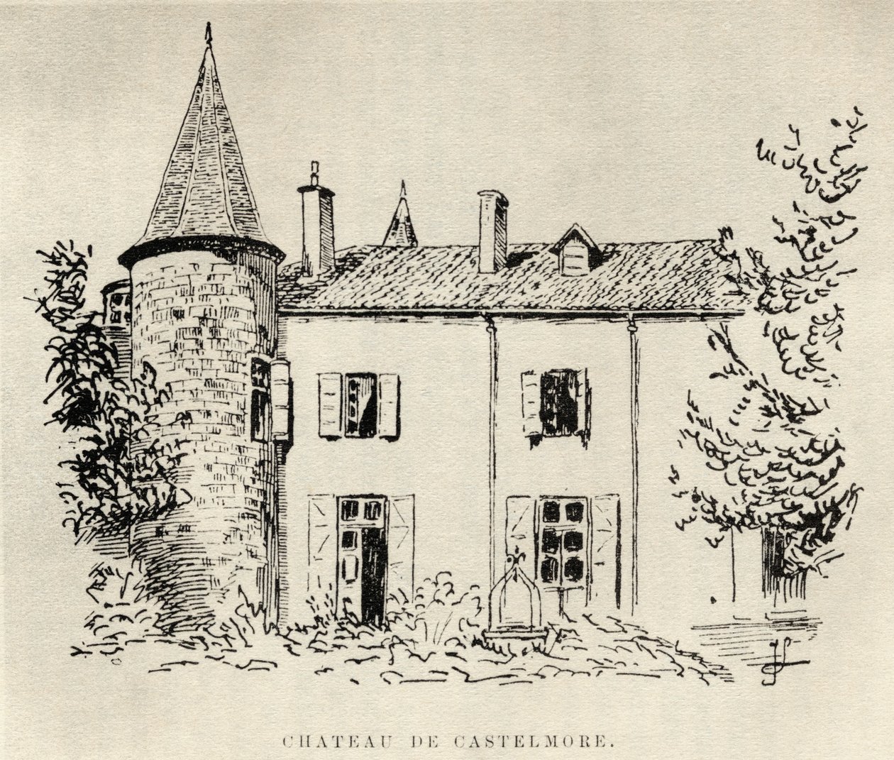 Chateau de Castelmore, de Memórias de Charles de Batz-Castelmore Conde de Artagnan, publicado em 1928 de French School