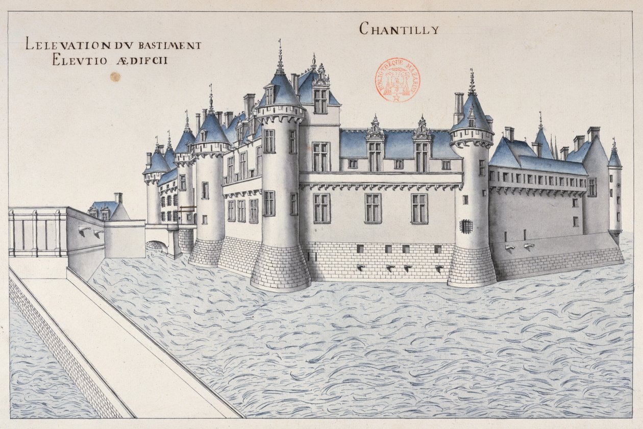 Chateau de Chantilly (caneta e tinta e wc no papel) de French School