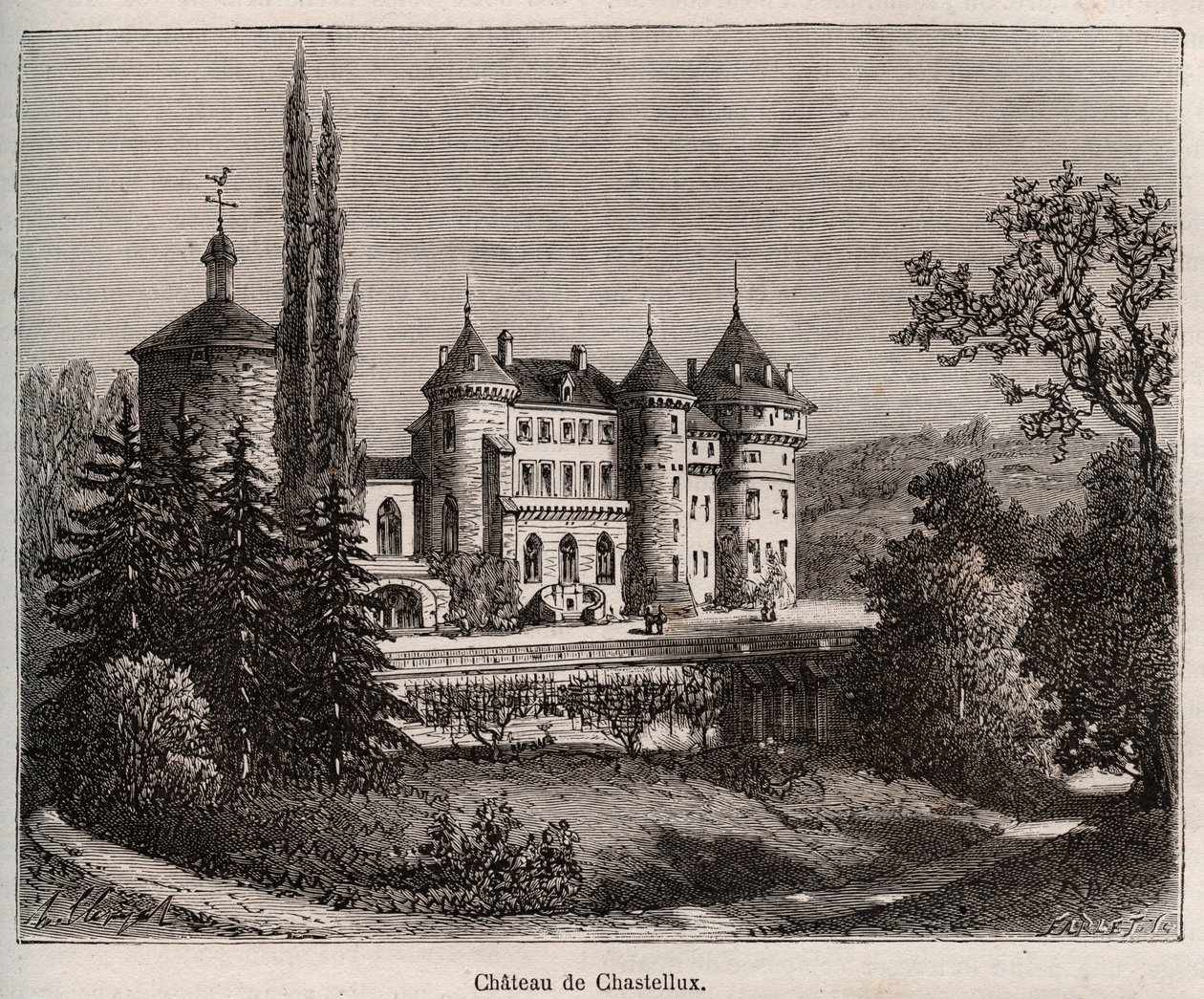 Chateau de Chastellux - Chastellux sur cure, Borgonha - gravura em "La France illustree: geography, history, statistical administration" de V.-A. Malt-Brown. 1884 de French School