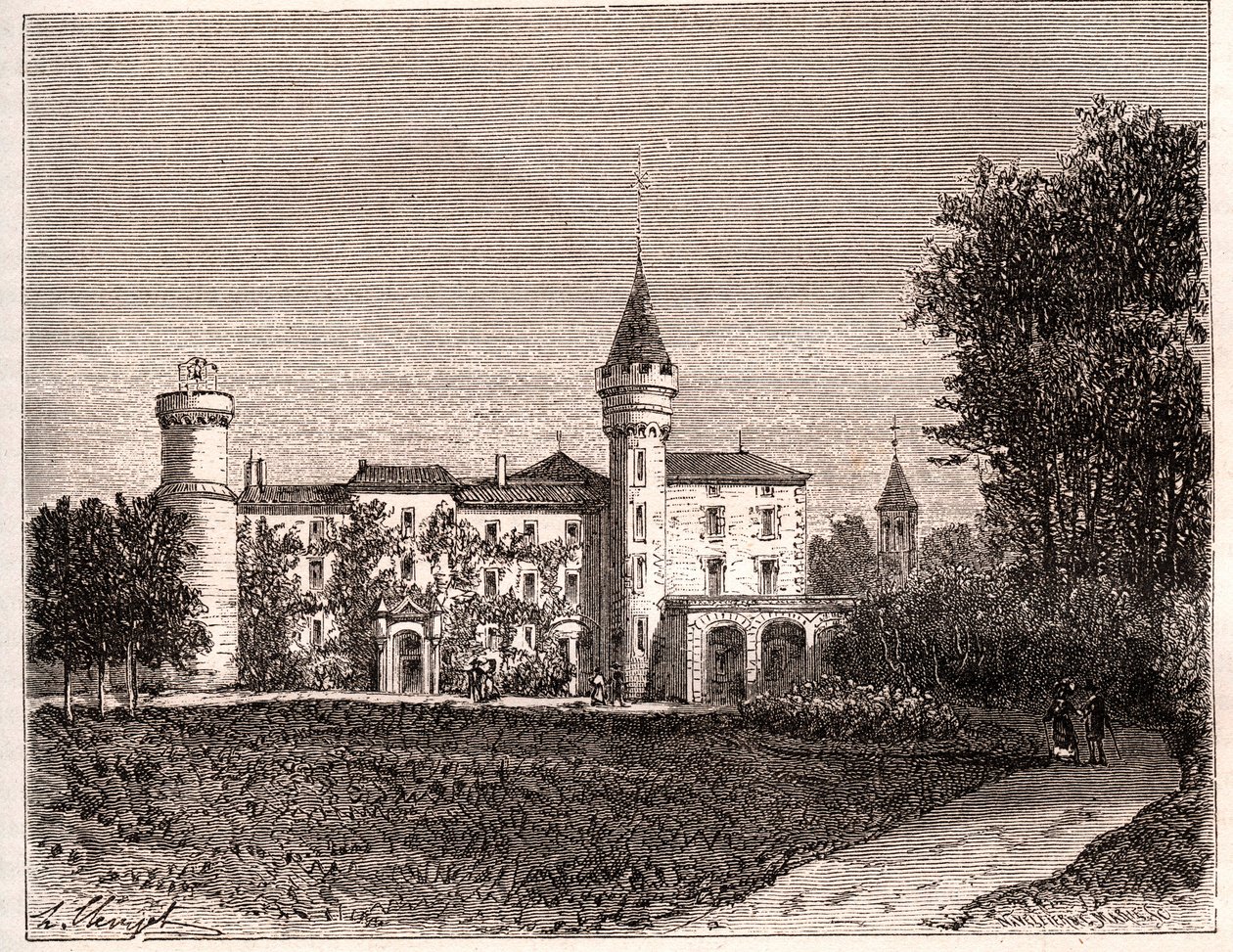 Chateau de Lamartine - 71520 Saint Point - gravura em "La France illustree: geography, history, statistical administration" de V.A. Malt-Brown. 1884 de French School