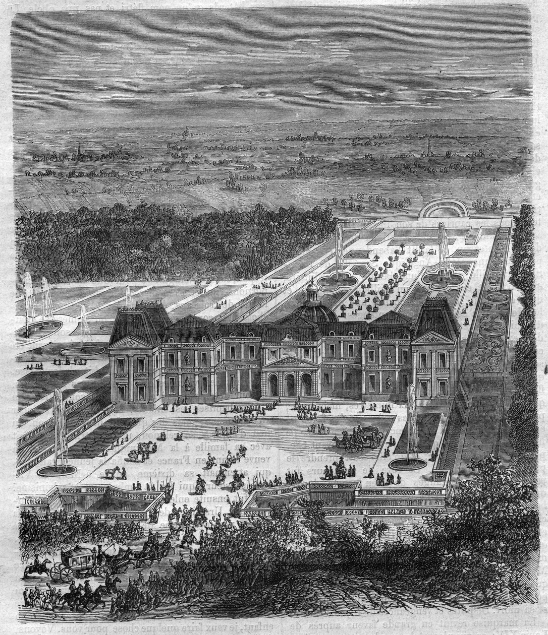 Chateau de Vaux Le Visomte (Vaux-Le-Vicomte) de Nicolas Fouquet (1615-1680), Visconde de Melun e de Vaux Superintendente de Finanças de Luís XIV. Gravação em "Histoire des Papes-Rois-Queen and Empereurs a travessa les centuries" por Maurice Lachatre de French School