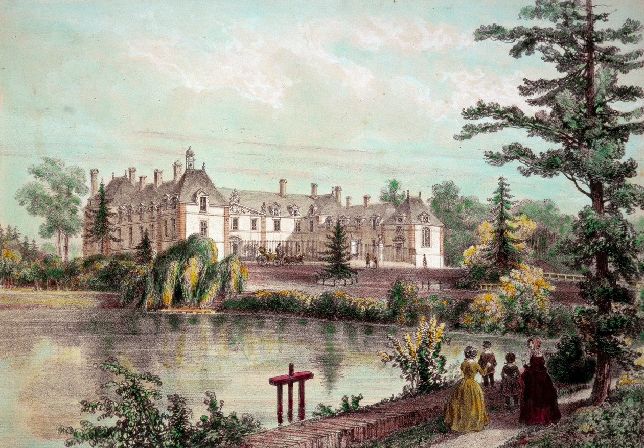 Chateau de la Loire: Vista do Chateau de la Seilleraye em Carquefou (Loire Atlantique). Estampas da Colecção Privada do século XIX de French School