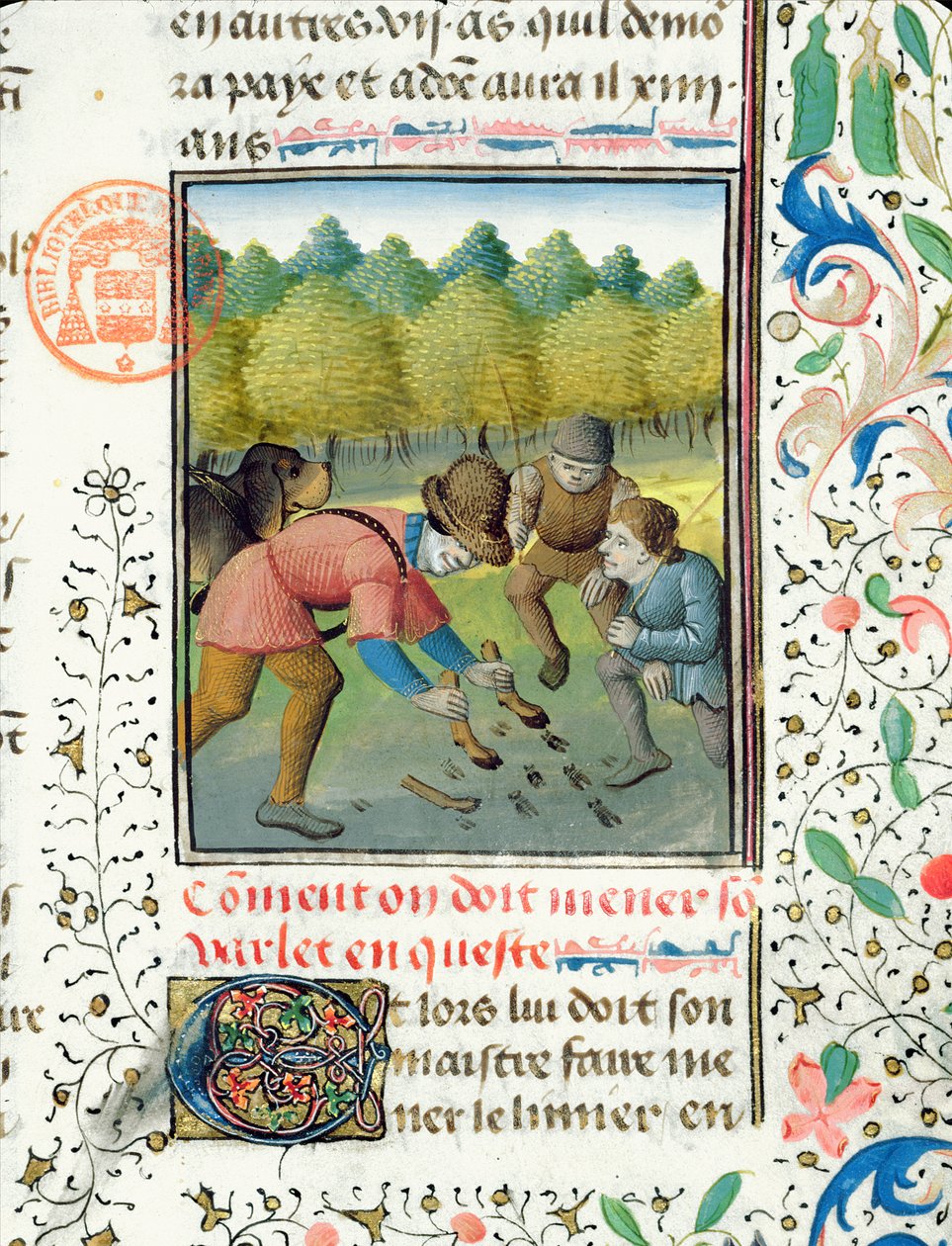 Verificar as pegadas de um cervo, do Livre de la Chasse por Gaston Phebus de Foix (1331-1391) de French School