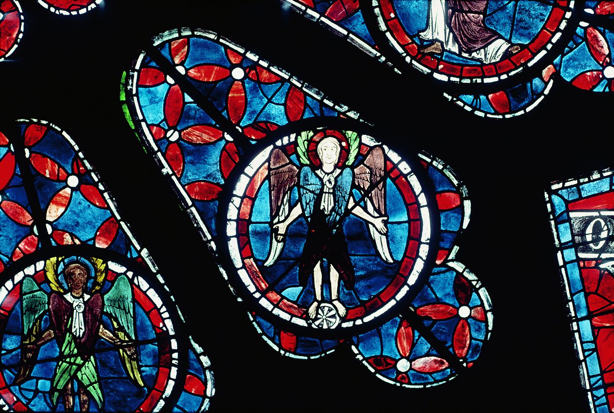 Querubim na roda, detalhe da janela rosa norte, c.1223 de French School