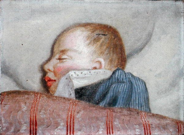 Criança Dormindo, final do século XIX (óleo sobre tela) de French School