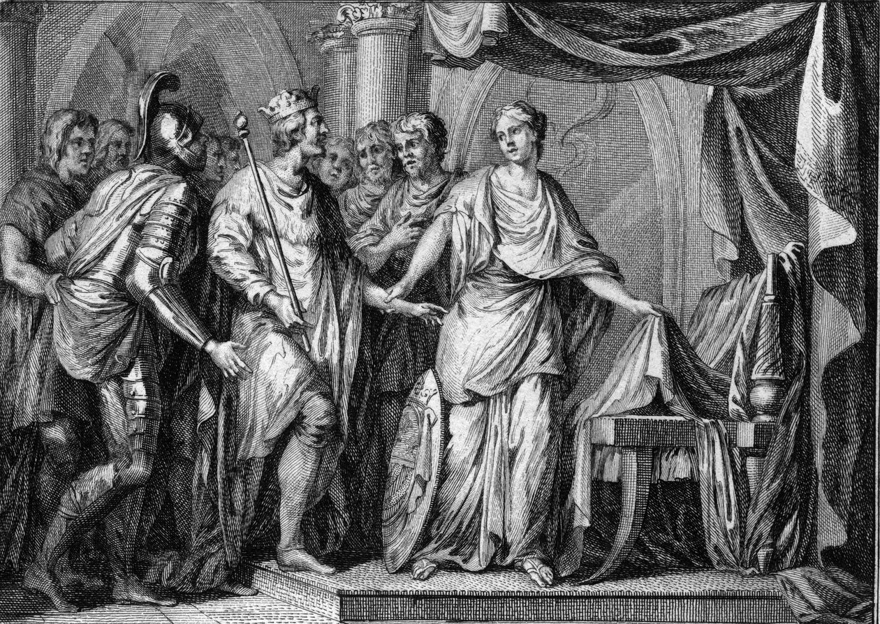 Childebert II (570-596), rei da Austrália, tomou posse do reino da Borgonha e Orleans após a morte de Gontran I em 592. Gravura do século XVIII. de French School