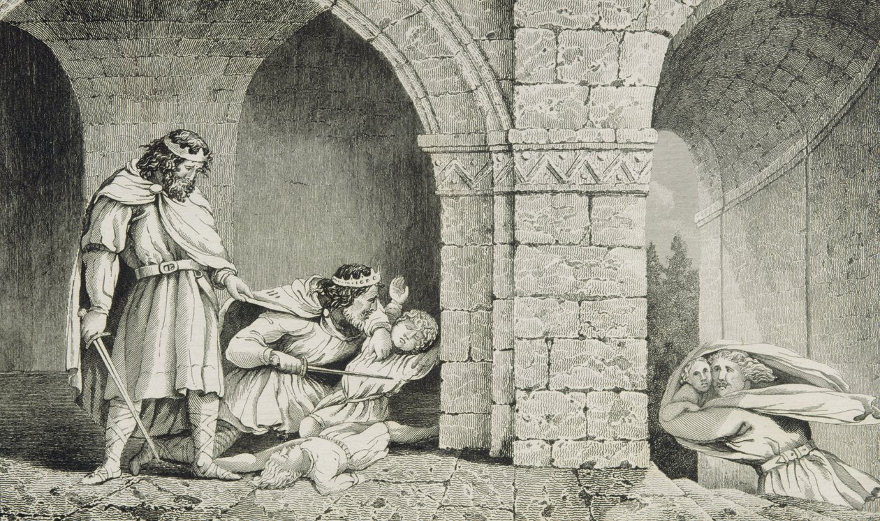 Childebert I (c.498-588) no assassinato dos herdeiros de seus irmãos, de &39;Histoire de France&39; por Colart, publicado c.1840 de French School