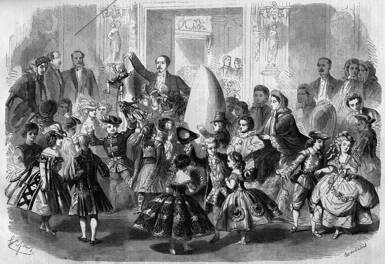 O Baile das Crianças dá em homenagem a Eugene Louis Napoleon (1856 - 1879), filho de Napoleão III. Paris, 3 de Abril de 1861. O Príncipe Imperial (no centro) está desapontado como Pierrot. Gravura em "Le Monde Illustré" n°210 de 20 de Abril de 1861. de French School