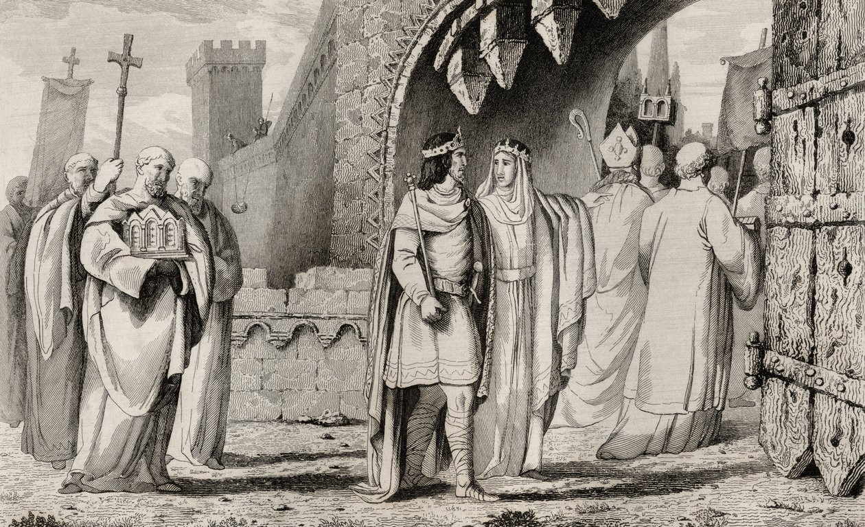 Chilperic I (539-84) em uma procissão religiosa, de &39;Histoire de France&39; por Colart, publicado c.1840 de French School