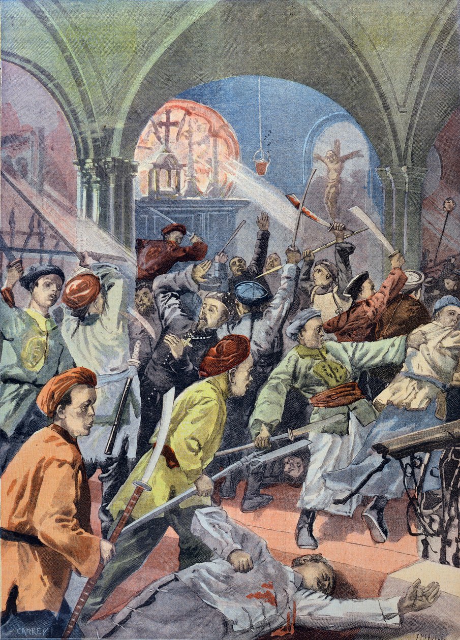 Cristãos chineses massacrados em Mukden pelos Boxers, do Le Petit Journal, em agosto de 1900 de French School