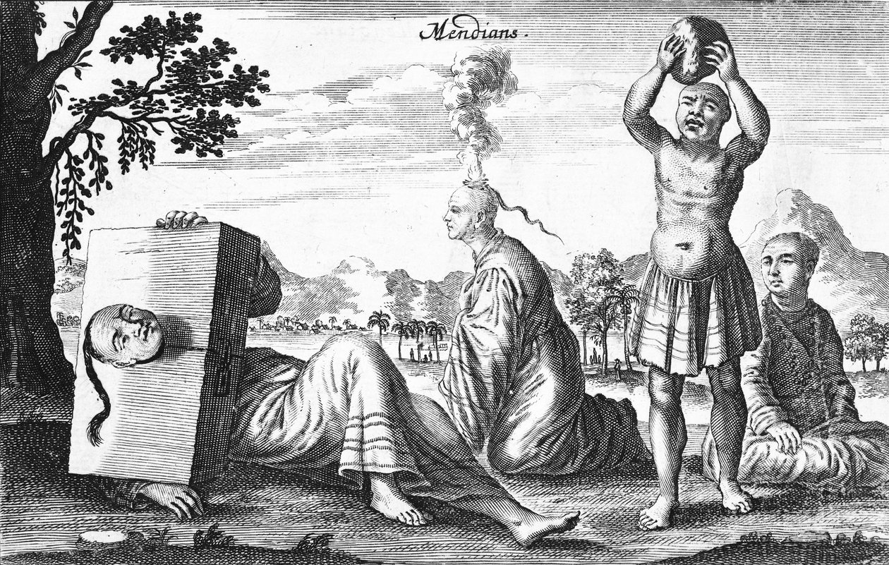 Chineses Mendianos realizando atos auto-infligidos, 1664 de French School