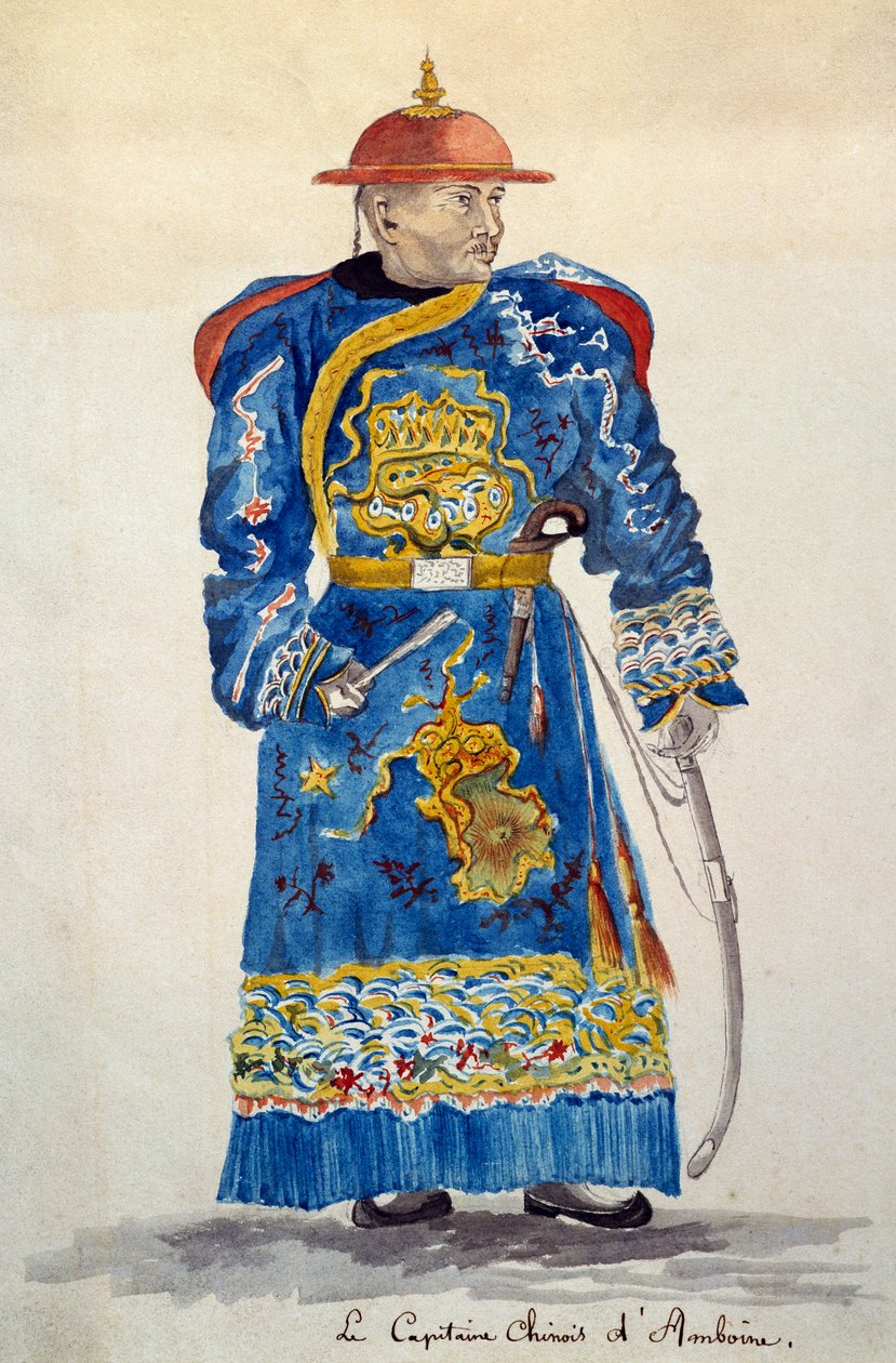 Capitão chinês de Ambon, Molucas, aguarela de Jules-Louis Lejeune, baseado em Voyage around world de French School