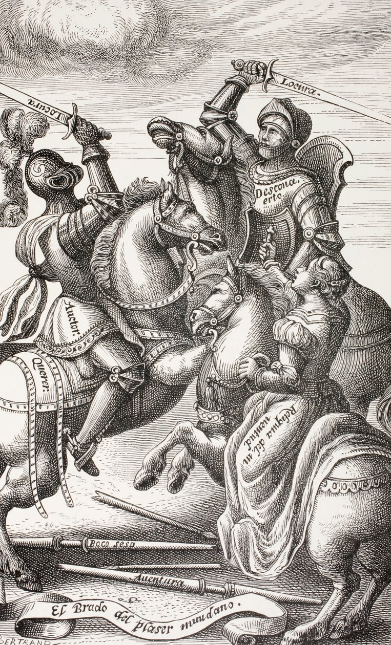 O cavalheirismo representado por figuras alegóricas, de "A vida militar e religiosa na Idade Média", de Paul Lacroix, publicou Londres, c.1880 (lito) de French School