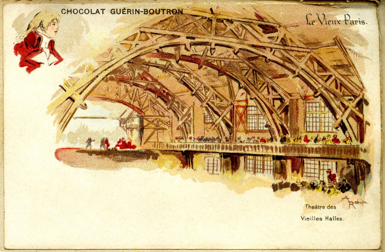 Chocolate Chromolithography Chocolates de Guerin Boutron, THE OLD PARIS, Théâtre des Vieilles halles de French School