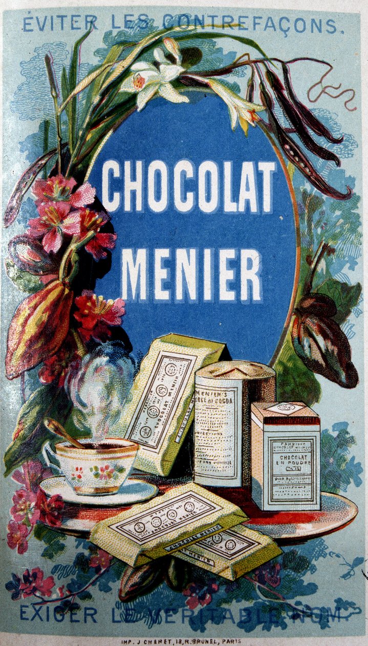 Anúncio de chocolate "Menier" com a menção "Evitar contrafacções". de French School