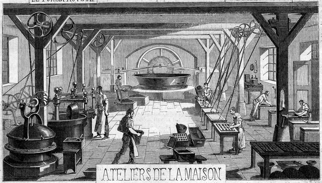 Produção de chocolate: vista interna das oficinas de M. Masson, Paris de French School