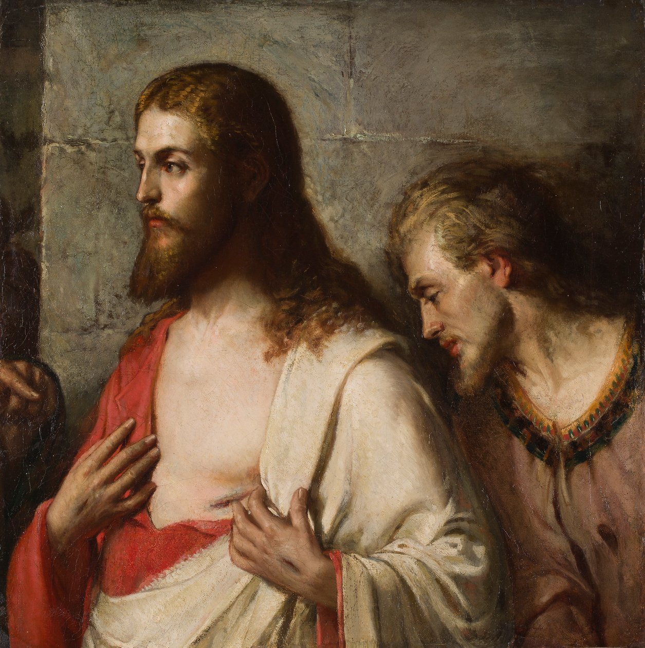 Cristo e São Tomás (Fragmento) (óleo sobre tela) de French School