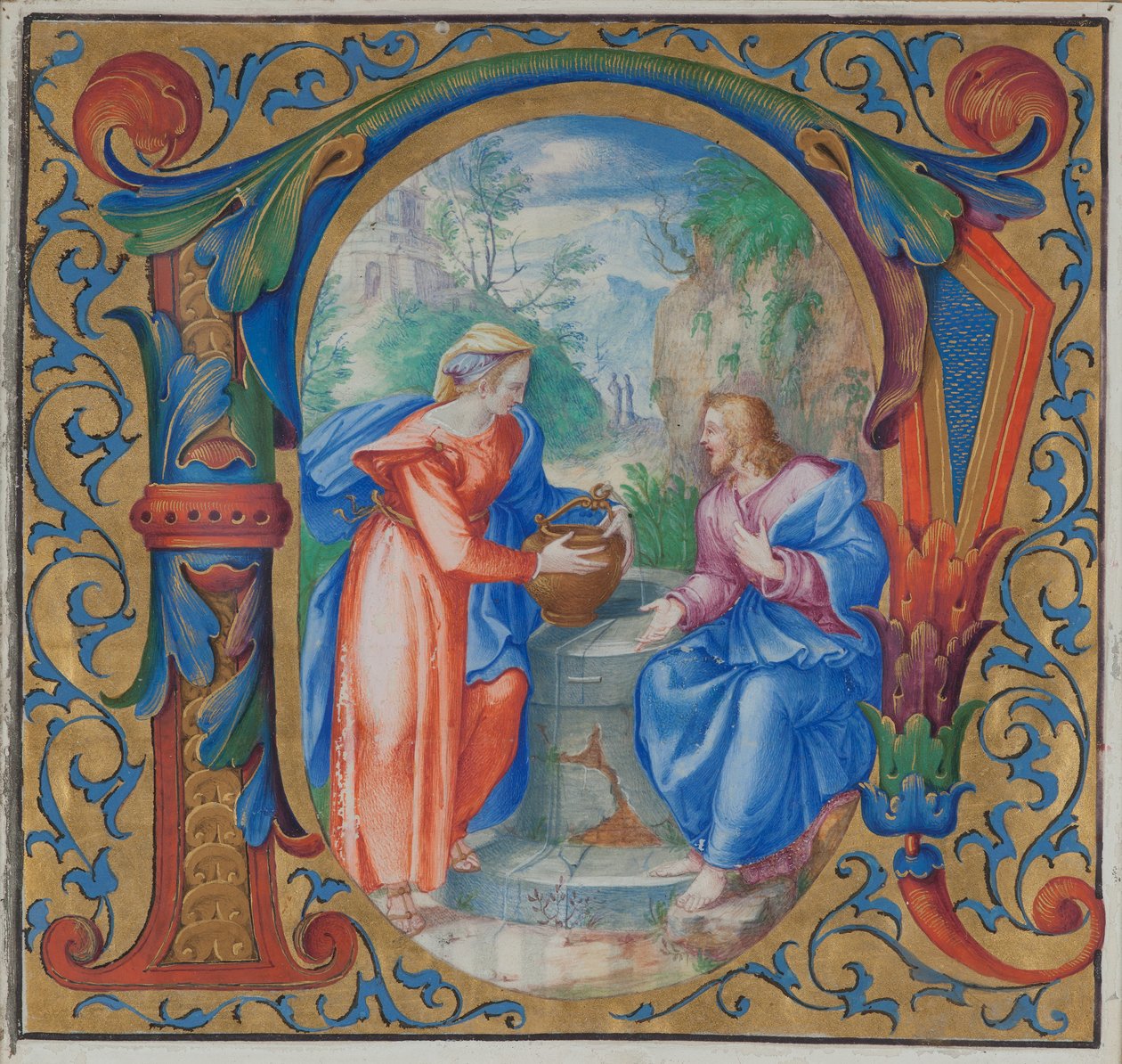 Cristo e a Mulher de Samaria no Poço (tempera on vellum) de French School