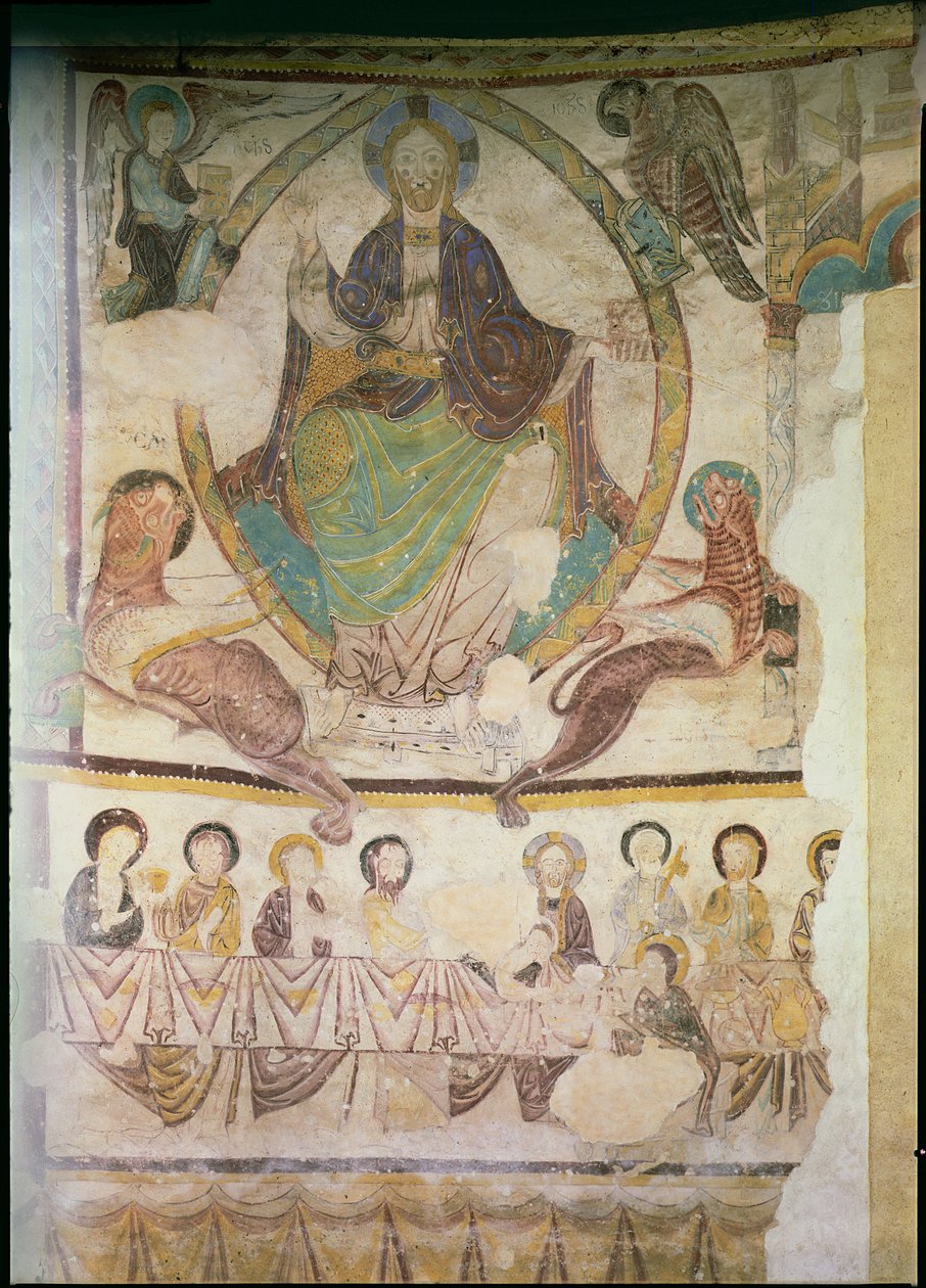 Cristo em majestade com quatro símbolos evangélicos e a Última Ceia, c.1200 de French School