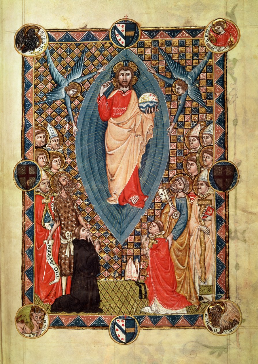 Cristo em Majestade com os Santos, do Pontifício do Bispo Pierre de la Jugie, 1350 de French School