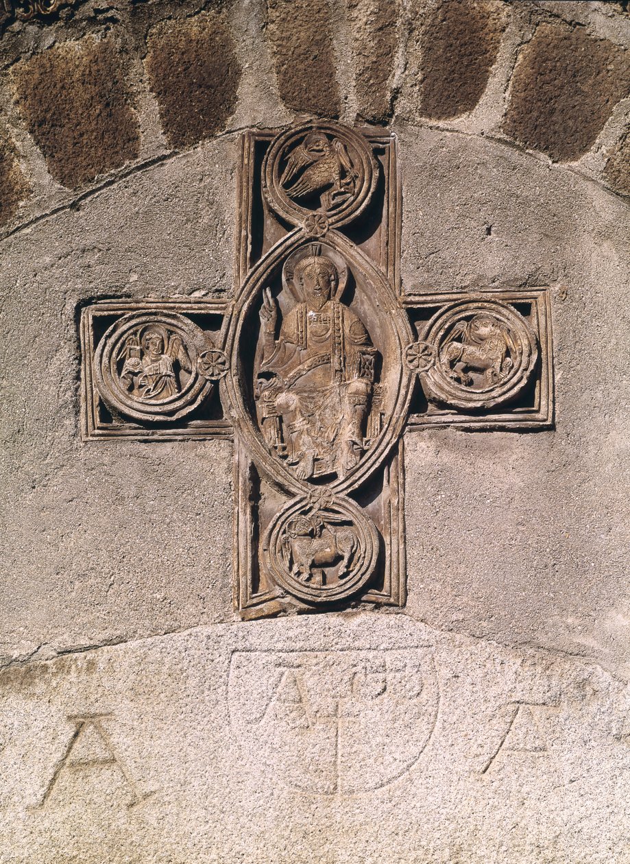 Cristo em majestade com símbolos dos evangelistas, do século IX ao X10 de French School