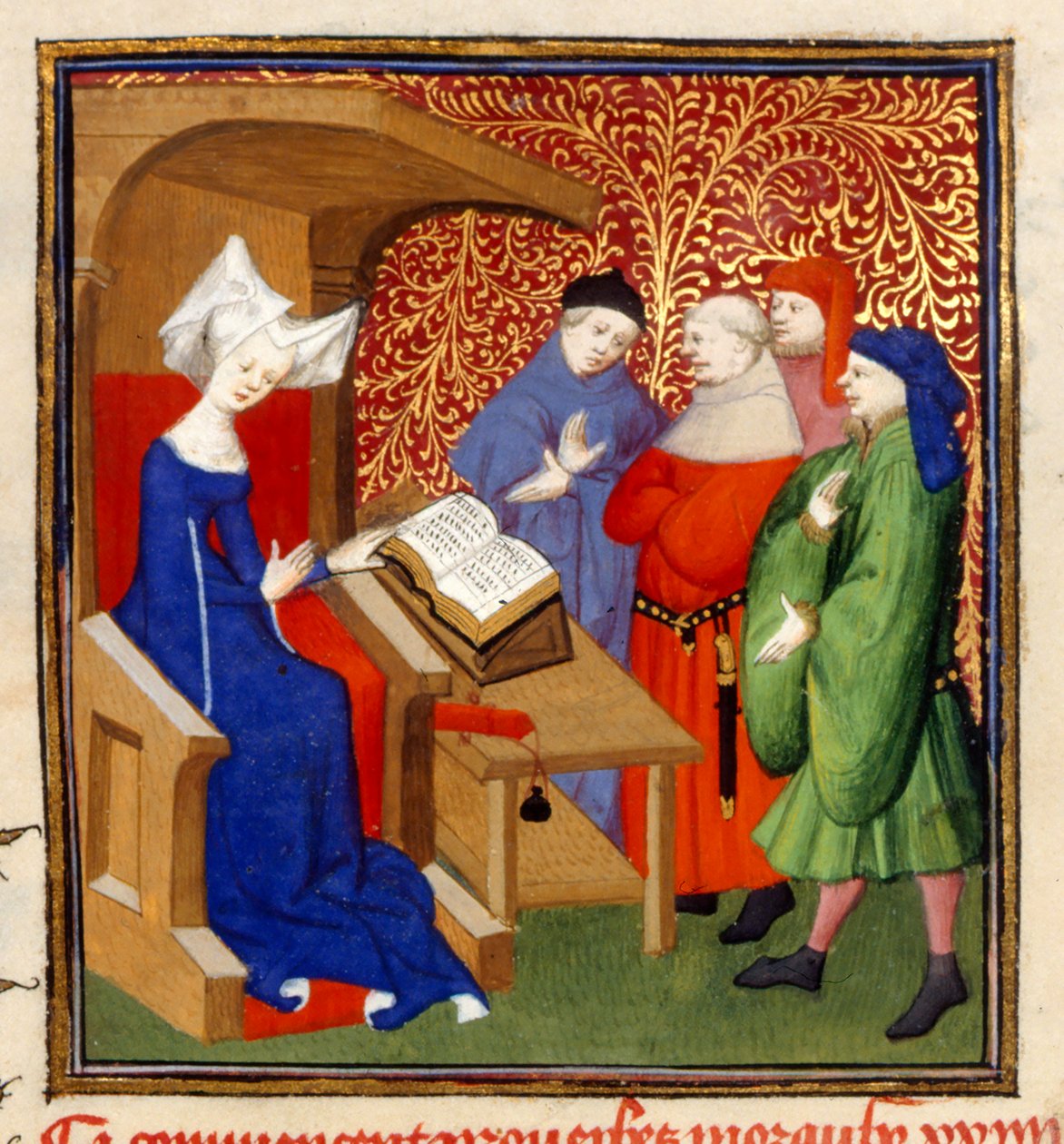 Christine instructing, MS Harley 4431, f.259v, França, c.1410-14 (cor sobre pergaminho) de French School