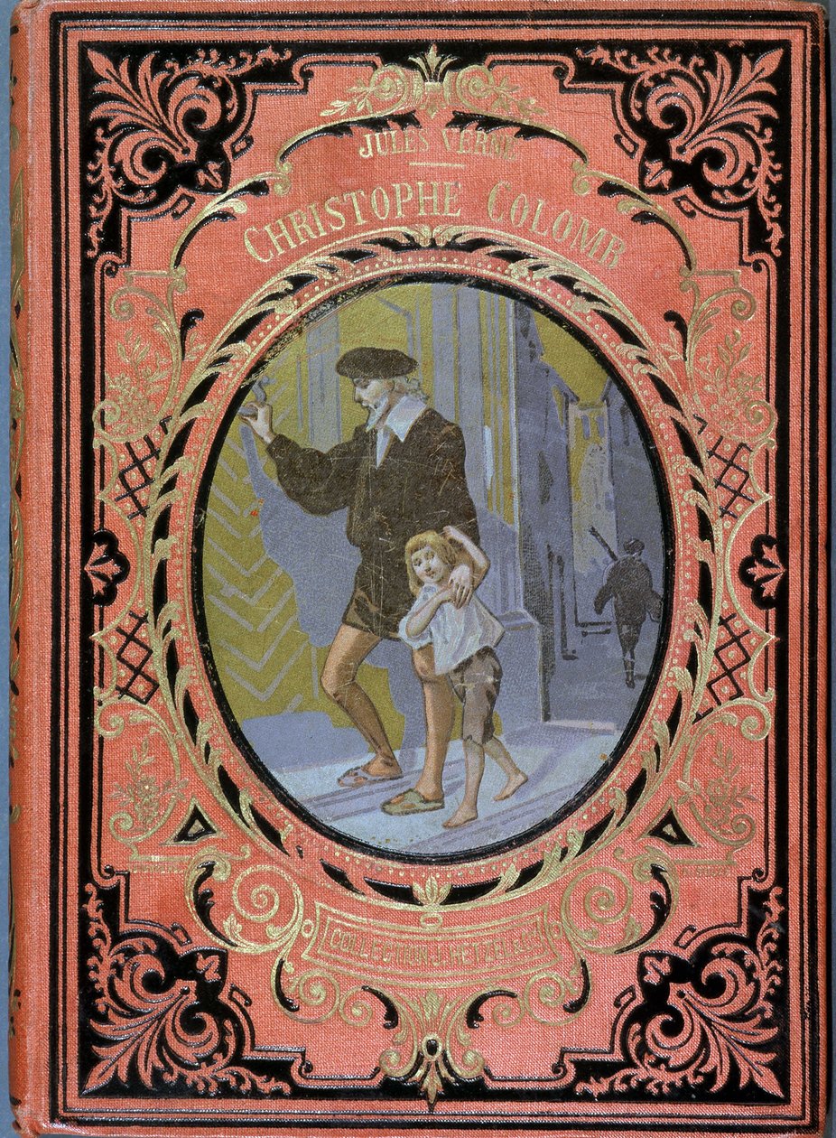 Christophe Colomb (Cristoforo Colombo) e uma criança, - em "Christophe Colomb" de Júlio Verne, ed. Hachette de French School