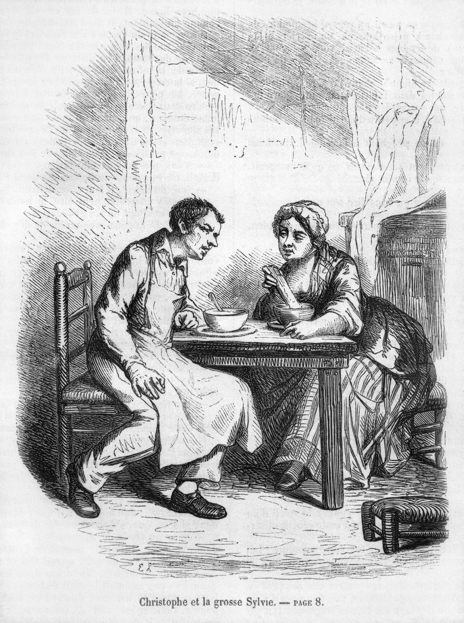 Christophe e o gordo Sylvie, ilustração de &39;Le Pere Goriot&39; por Honoré de Balzac (1799-1850) de French School