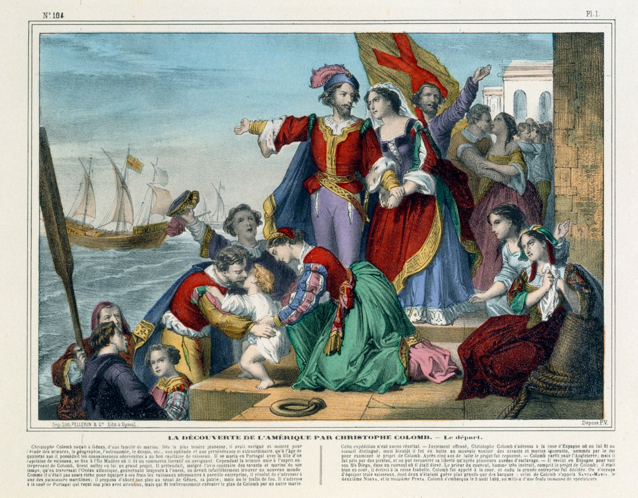Christopher Columbus parte para o Novo Mundo, Imagerie Pellerin, Epincal, c.1860 de French School