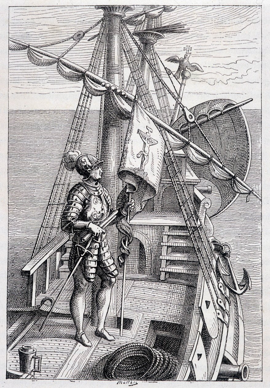 Cristóvão Colombo na sua caravana, doente. "Discovery de la Terre" de Jules Verne, Ed. Hetzel, n.d. 19. de French School