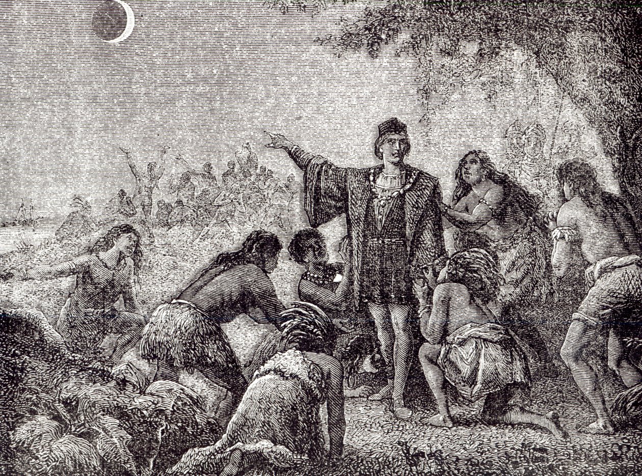 Cristóvão Colombo prevendo o eclipse da lua para os habitantes da Jamaica em 1504 de French School