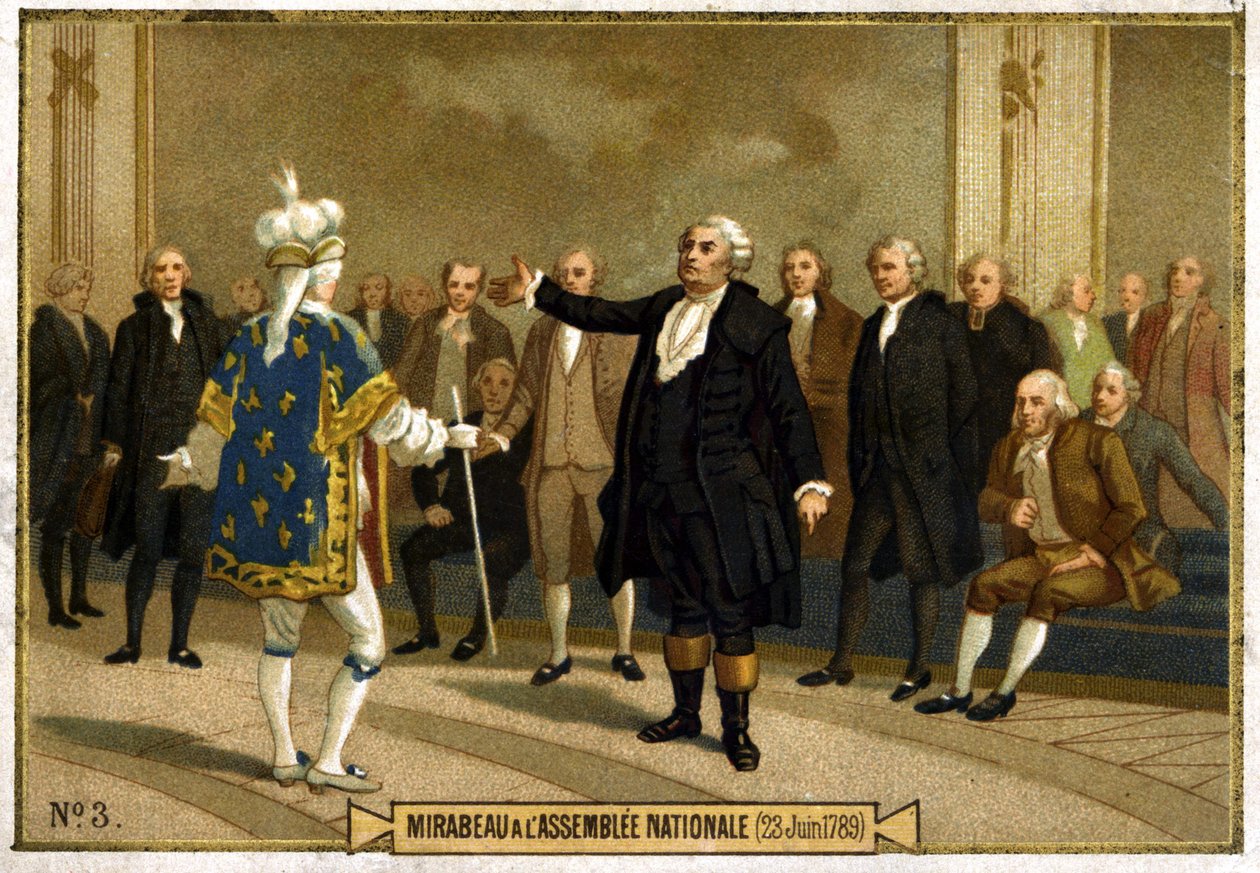 Cromolitografia representando Honore Gabriel (Honore-Gabriel) Riqueti, Conde de Mirabeau (1749-1791) na Assembleia Nacional em 23 de junho de French School