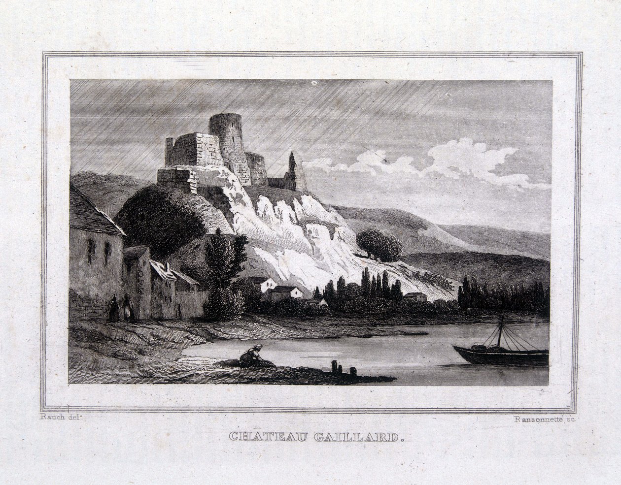 Château Gaillard visto do Sena - Gravura de French School