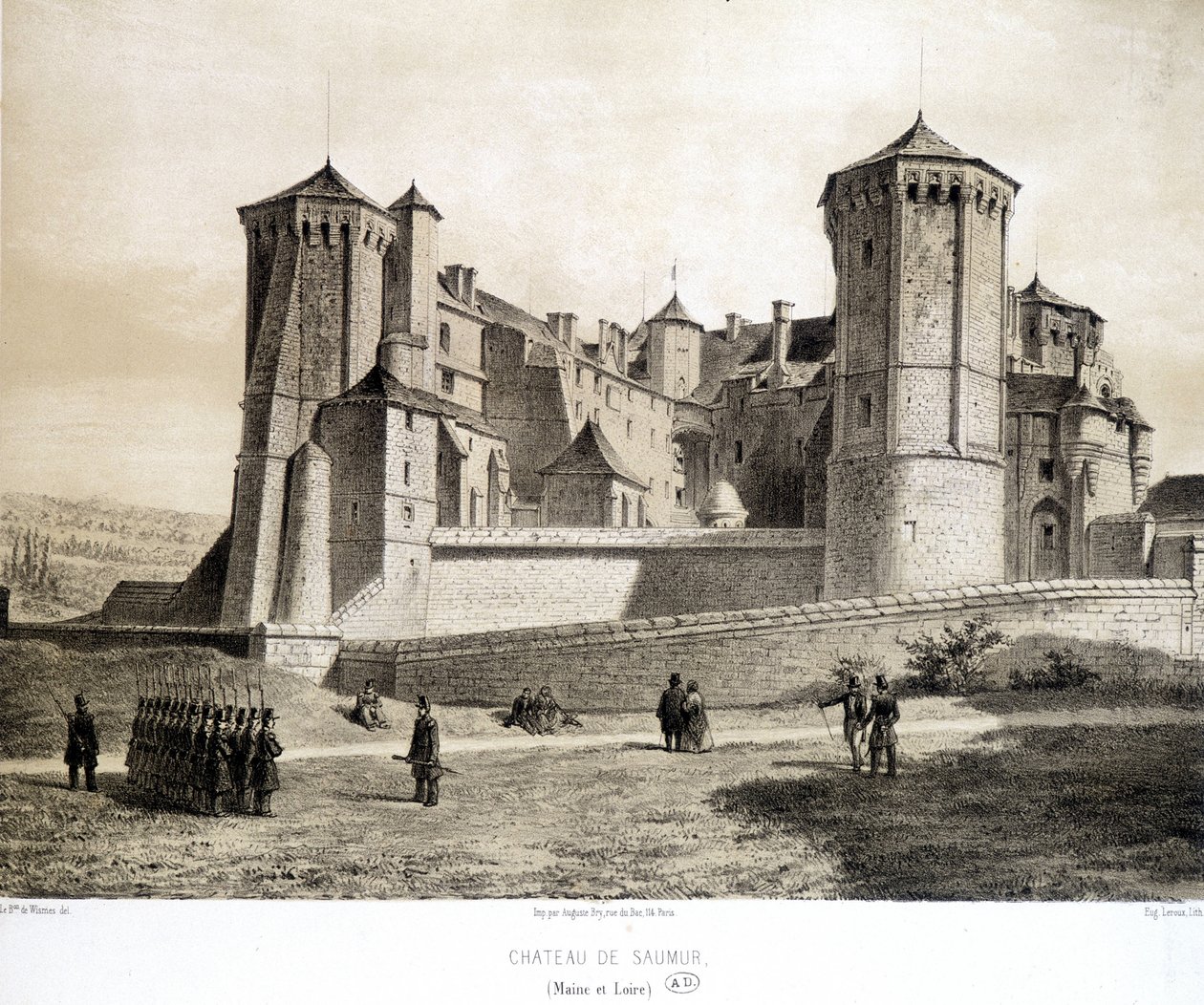 Castelo de Saumur (Maine & Loire) - litografia de French School