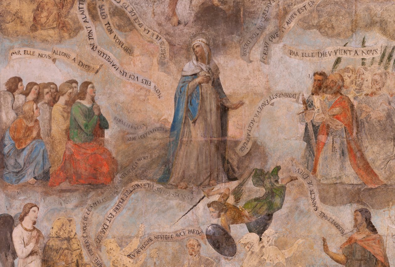 Igreja (Eglise Saint-Jean-Baptiste). Interior. Capela Saint-Fursy. Pinturas murais. A glorificação de Maria (fresque dite de la bonne mort). Início do século XVII. de French School