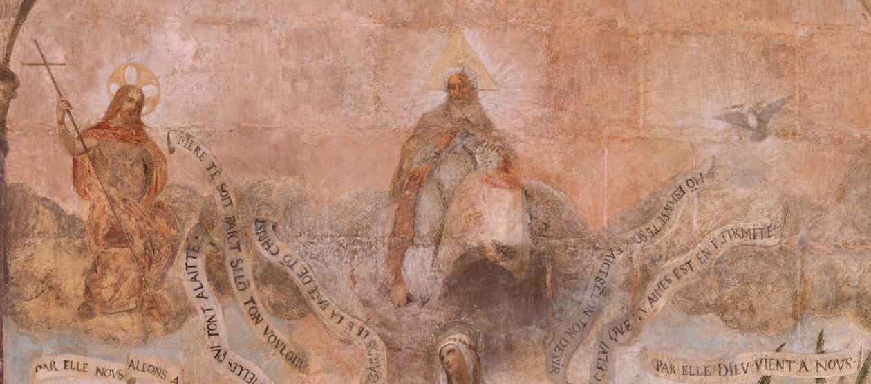 Igreja (Eglise Saint-Jean-Baptiste). Interior. Capela Saint-Fursy. Pinturas murais. A glorificação de Maria (fresque dite de la bonne mort). Início do século XVII. de French School