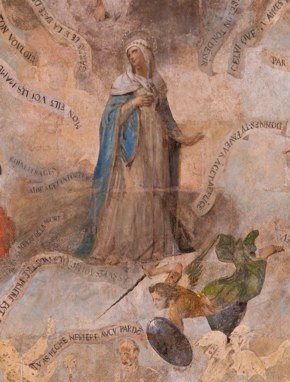 Igreja (Eglise Saint-Jean-Baptiste). Interior. Capela Saint-Fursy. Pinturas murais. A glorificação de Maria (fresque dite de la bonne mort). Início do século XVII. de French School