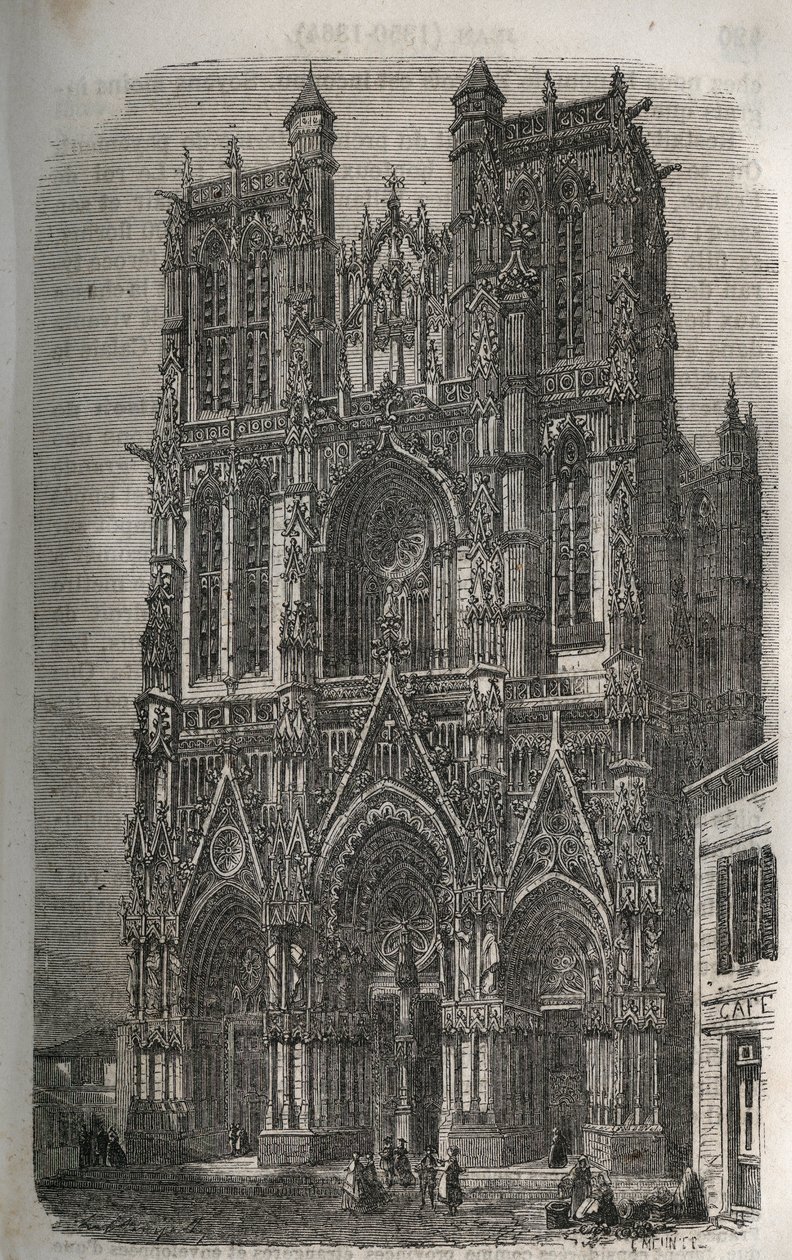 Igreja Saint-Vulfran (Saint Vulfran) antigo colegial em Abbeville no departamento do Somme na França - gravura em "Histoire de France" de Victor Duruy (1811-1894) - 1882 de French School