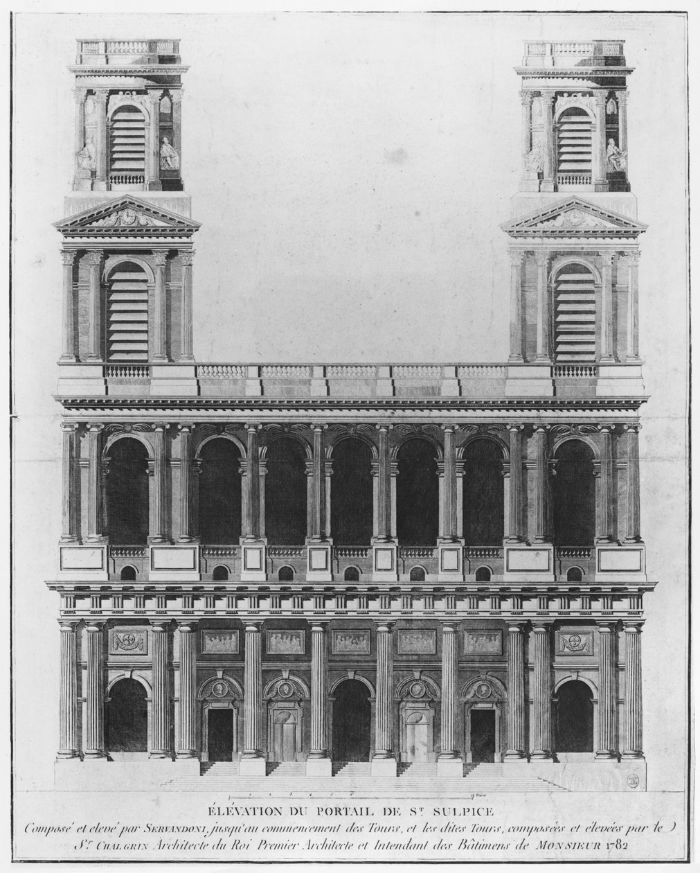 Igreja de Saint-Sulpice, elevação da fachada, Paris, 1782 de French School