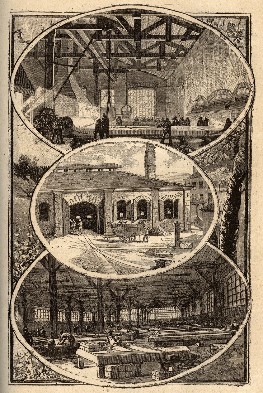 Cirey-sur-Vezouze (Meurthe-et-Moselle) - MANUFACTURE DES GLACES - gravura em "PATRIE" - DESCRIÇÃO PECTUREQUIREE DE LA FRANCE EN 6 VOLUES BY LUCIEN HUARD - final do século XIX de French School