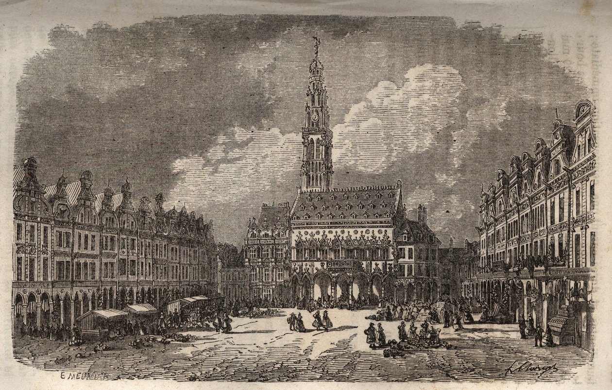 Câmara Municipal e Belfry da Cidade de Arras - gravura em "Histoire de France" de Victor Duruy (1811-1894) - 1882 de French School
