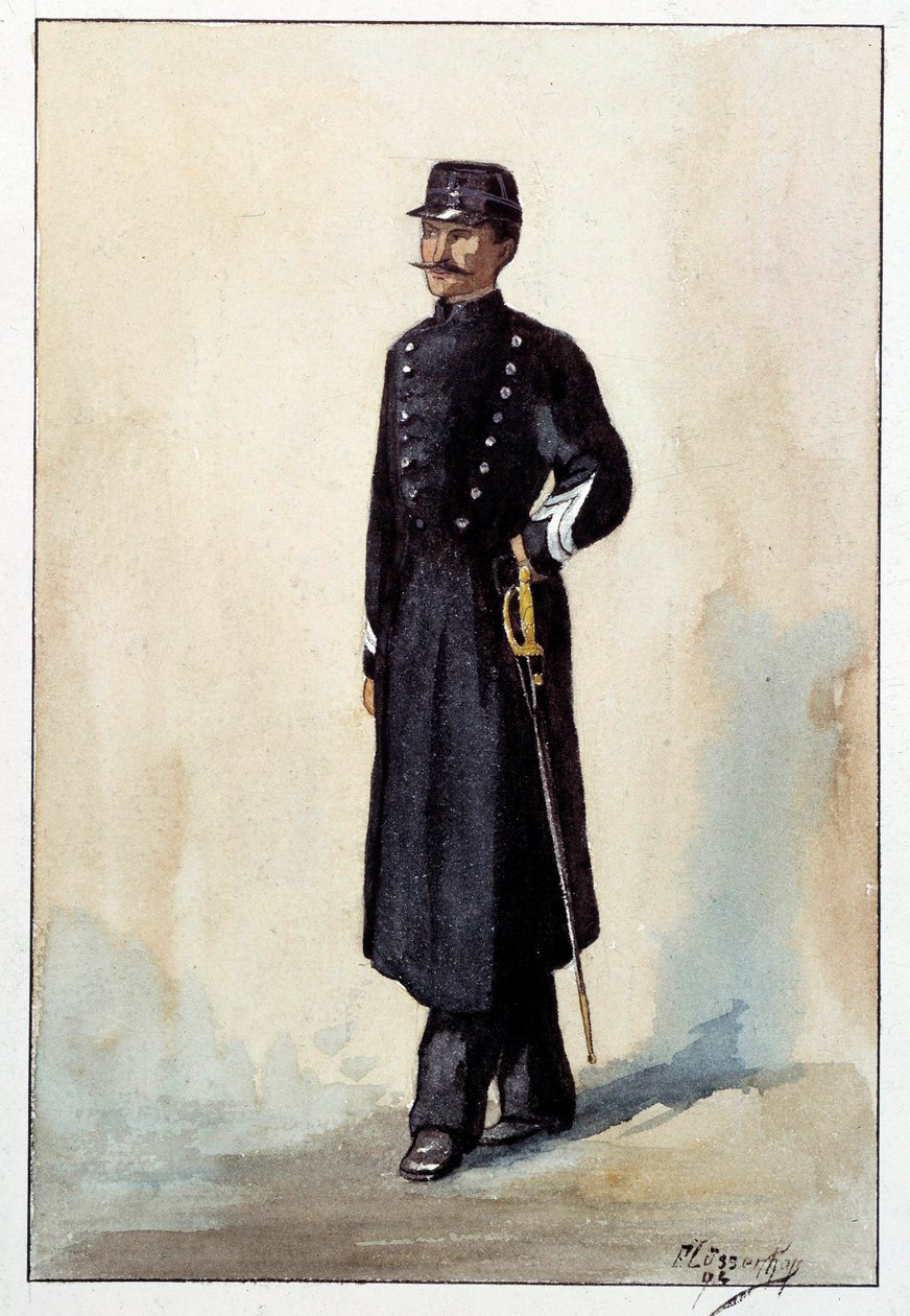 Sargento da Polícia da cidade sob a Segunda República. Aquarela por volta de 1870 de French School