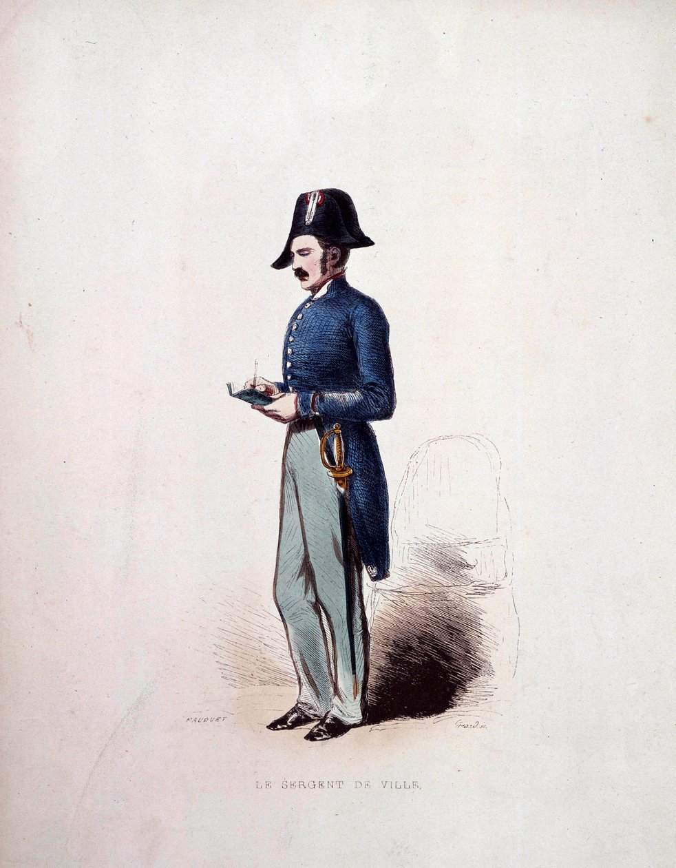 Sargento da cidade Uniforme de membro das forças policiais sob a Monarquia de Julho (1830-1848) do século XIX de French School