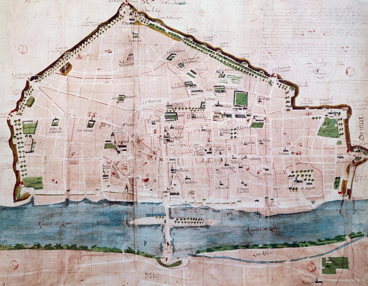 Mapa da cidade de Orleans, França de French School