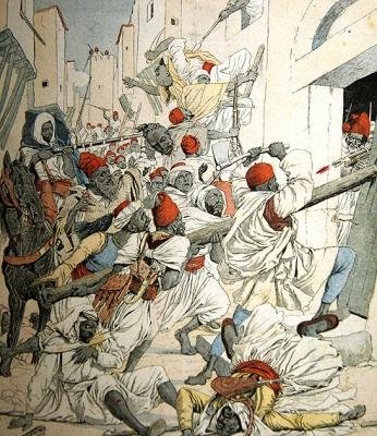 Guerra Civil em Marrocos, ilustração da capa do Le Petit Journal, 18 de janeiro de 1903 de French School