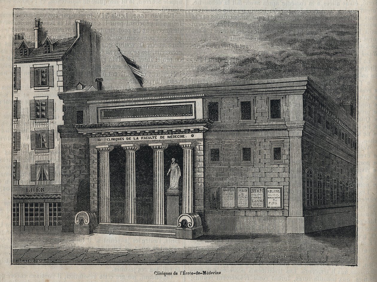 Clínica da Faculdade de Medicina de Paris - Gravura em "História física, civil e moral de Paris: desde os primeiros tempos históricos até aos nossos dias" de Jacques Antoine Dulaure de French School