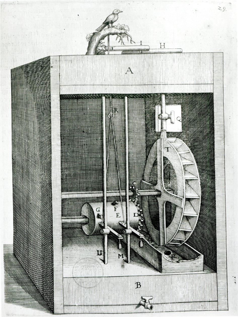 Pássaro Mecânico, de As Razões das Forças Móveis de Salomon de Caus (c.1576-1626), 1615 de French School